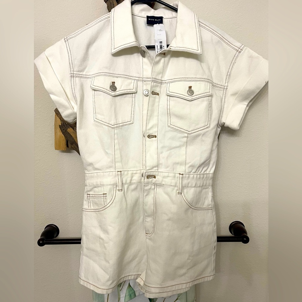NWT beige denim romper